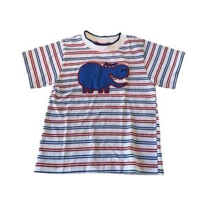 Vintage 80s Royal Knight Boys Short Sleeve Striped T Shirt Hippo Appliqué